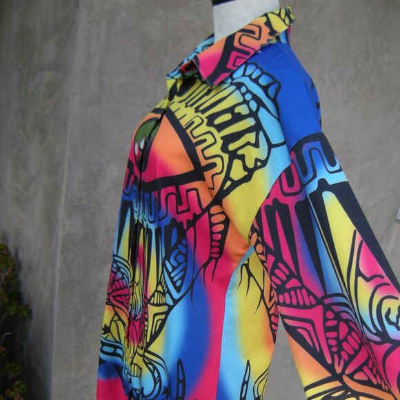 Super Colorful Size LARGE Ethnic EYE Print Tunic Shirt Modern Art Boho Top - Picture 3 of 7